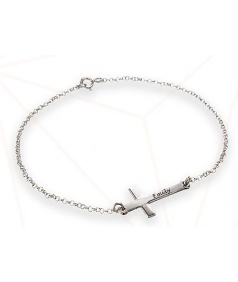 Bracelet croix horizontale à graver prénom argent