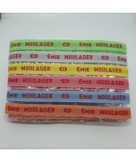Étiquettes tissées à coudre • Fond multicolore / Texte rouge • Marquage  vêtement nom prénom • bracelets message
